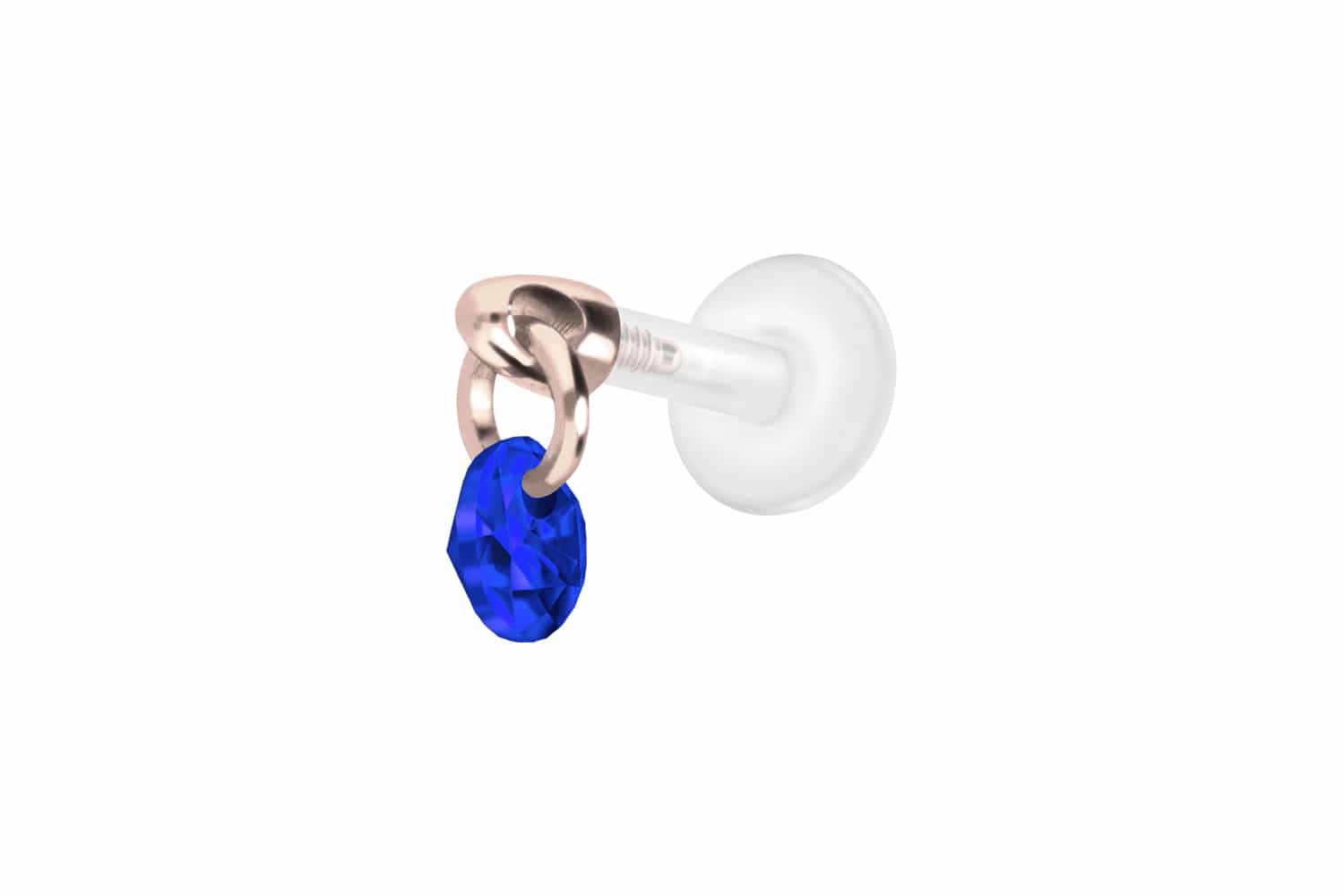 PTFE Labret Piercing mit Innengewinde + Titan-Aufsatz RUNDER KRISTALL